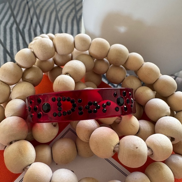 CHRISTIAN DIOR Red Lucite Bracelet Cuff with Swarovski Crystals. Vintage. - Picture 1 of 8